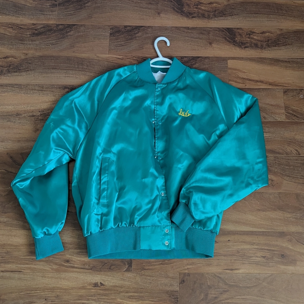 Teal Satin Bomber Jacket
